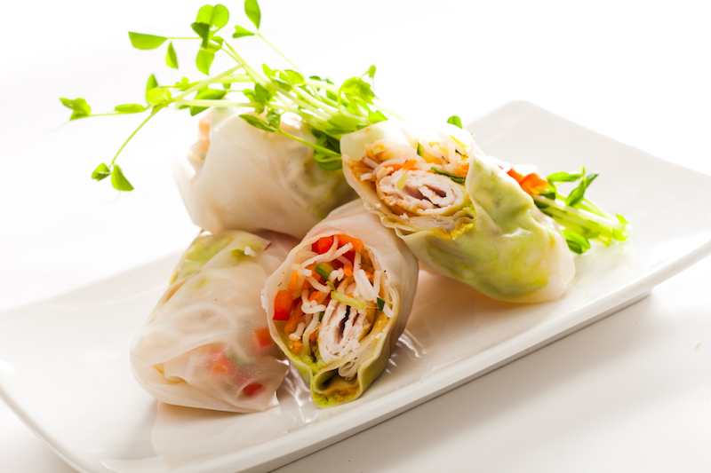 Vietnamese Spring Rolls beautifully presented on a white plate